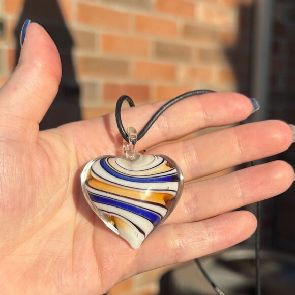 Handmade Art Glass Heart Pendant – Murano Style Necklace - Picture 1 of 5